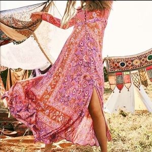 Vintage Floral Boho Button Down Maxi Dress